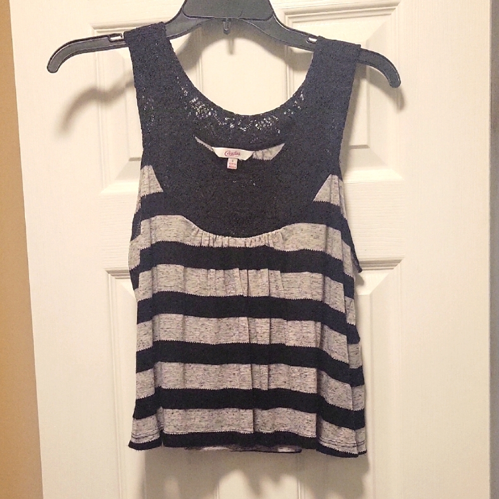 Candie's  Black and Gray Striped Lace Tank Top